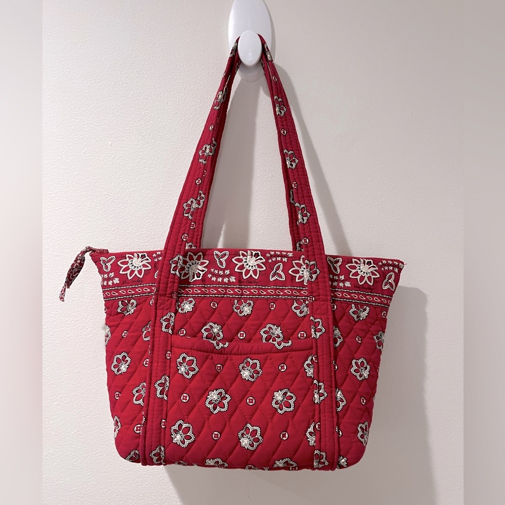 Vera Bradley Iconic Vera Tote Red and White Paisley Quilted Bag